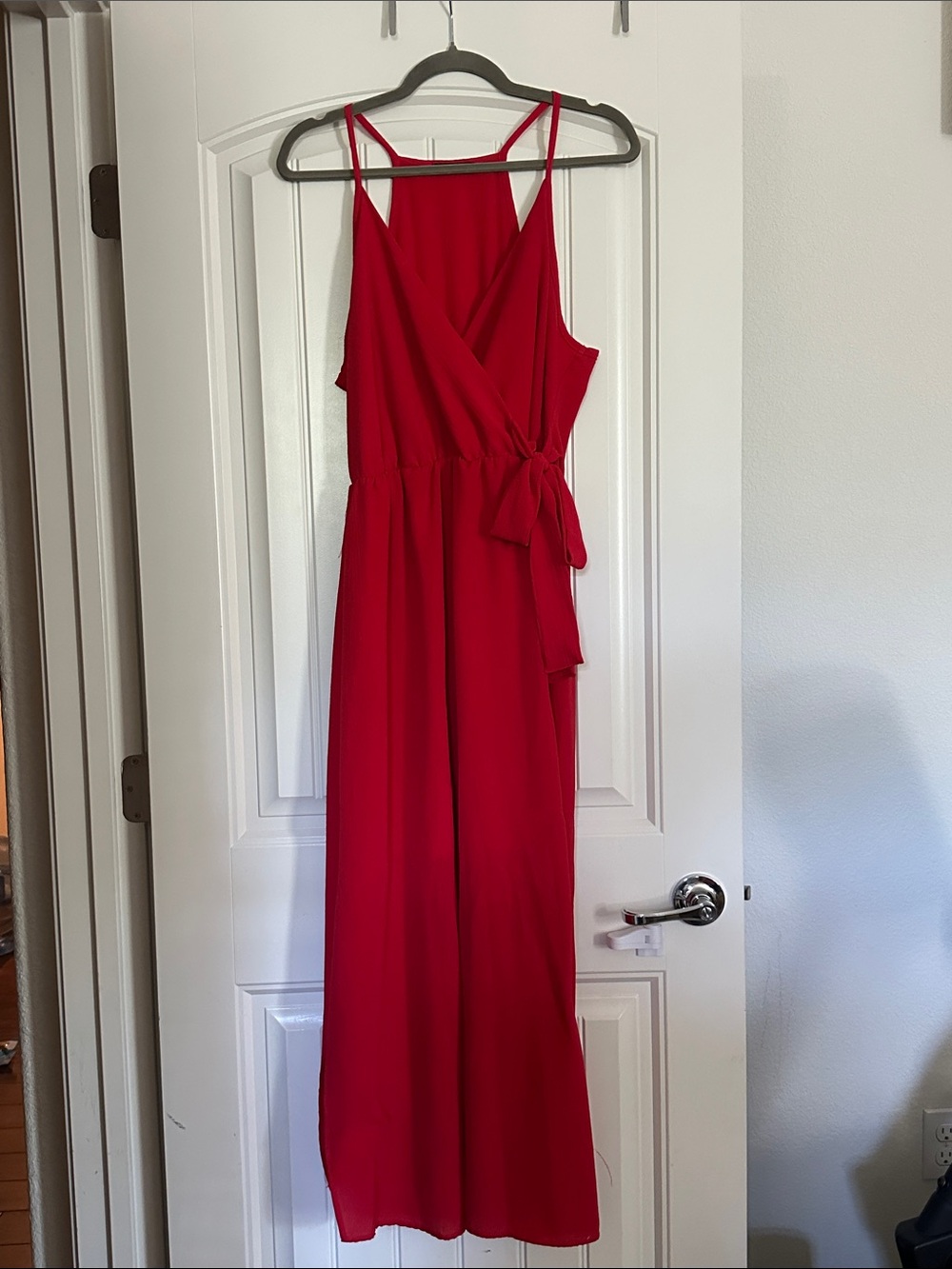 Red Wrap-Front Jumpsuit with Tie Waist size xl maxi dress
